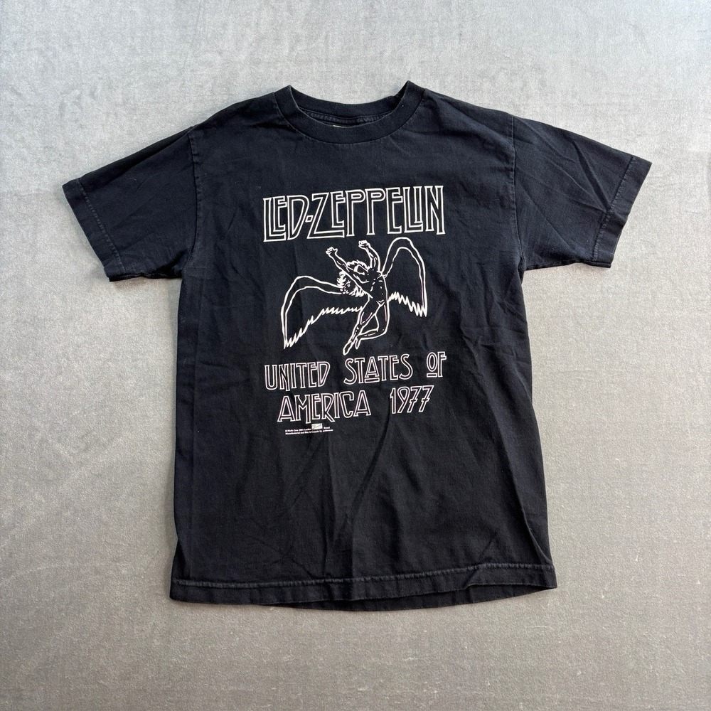 Vintage Led Zeppelin 1977 USA Tour Band T Shirt Black Graphic Rock Men's Small